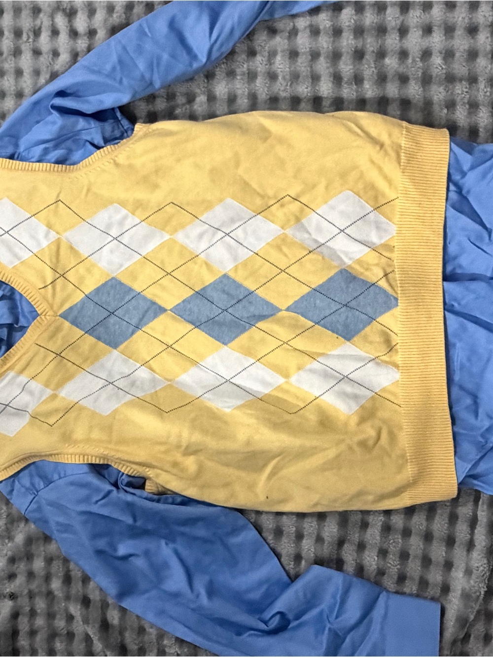Kids Yellow Argyle Sweater Vest with Blue Accents